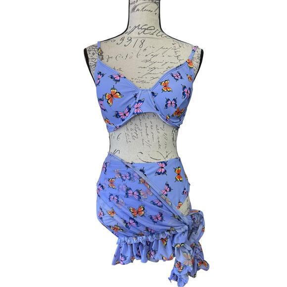 Purple Butterfly Bikini Pareo Sarong 3 Piece Bikini Set Size 2XL - Picture 5 of 5